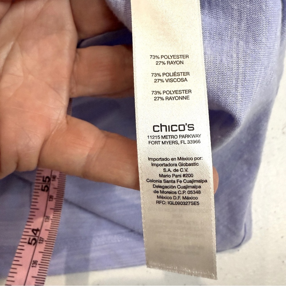 Chico's Shirt Polyester Rayon Periwinkle 3/4 Sleeves Women’s Size 12 (Chico’s 2) - Picture 8 of 11